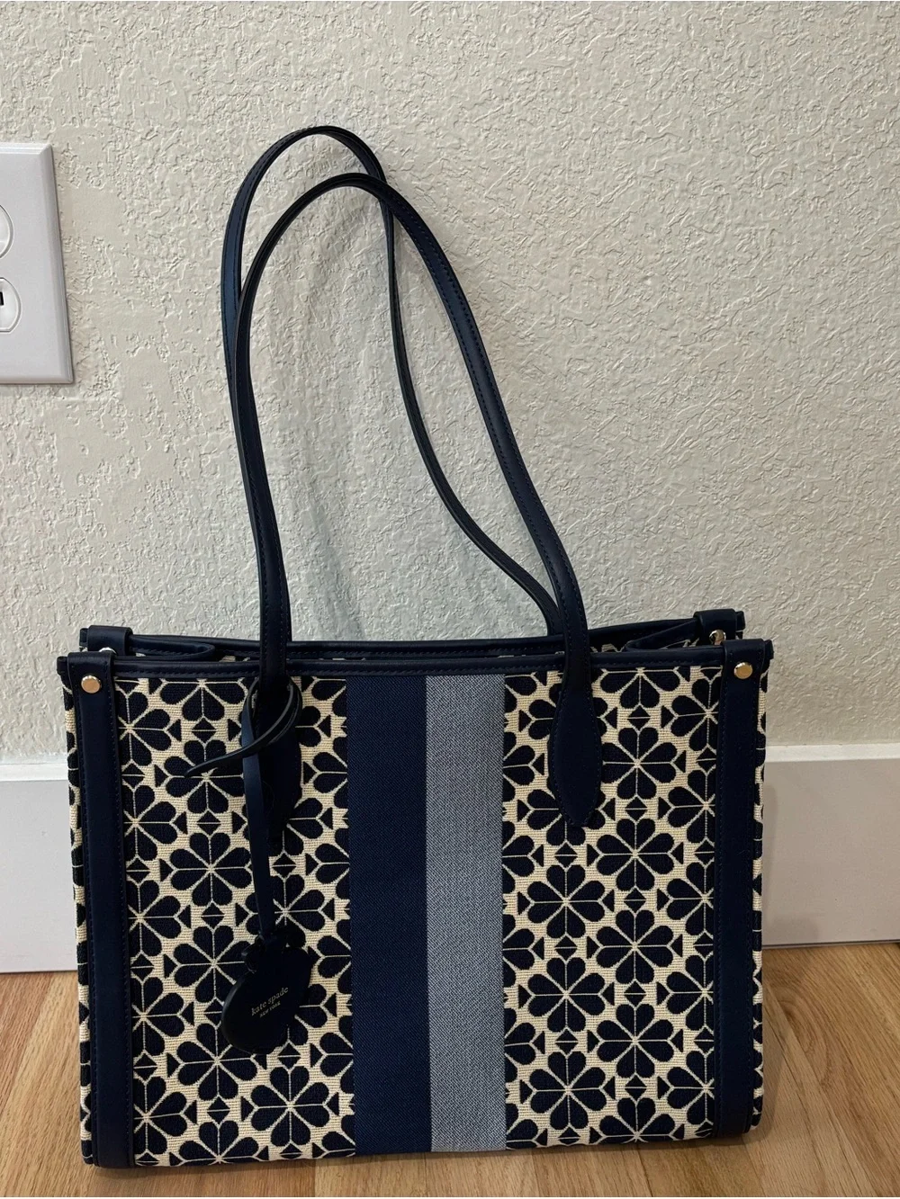 kate spade Navy and Cream Floral Stripe Tote